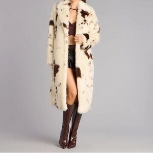 Cow Print Faux Fur Coat